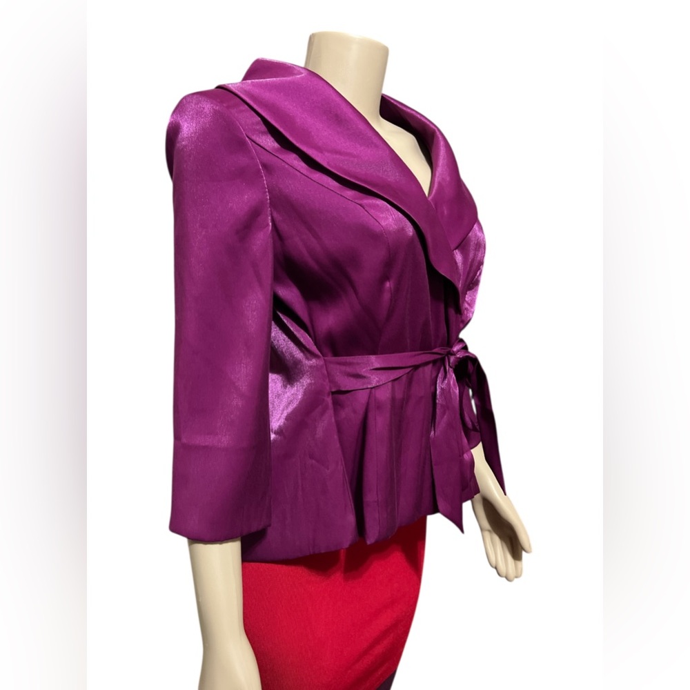 NWT Alex Evenings Women's Sz S  3/4 Sleeve Formal Wrap Blouse With Collar - Picture 2 of 7